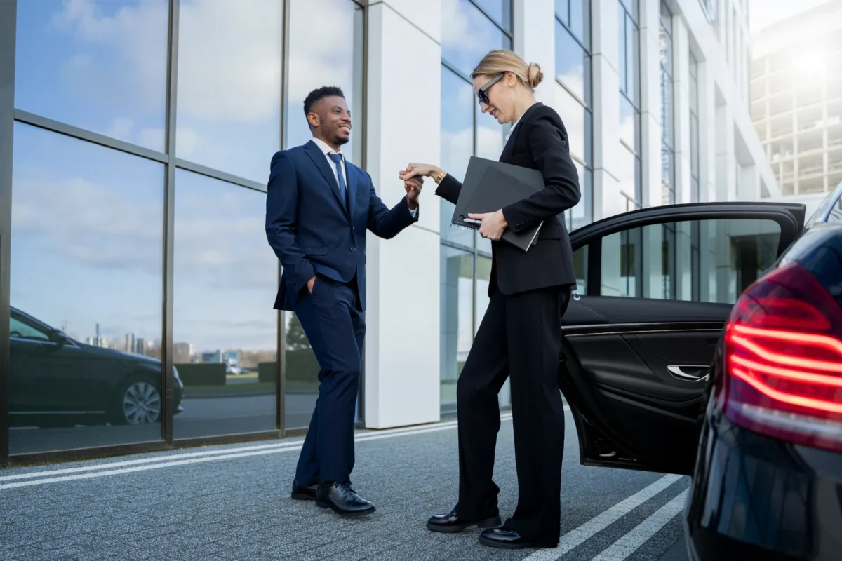 Elegant uber driving giving taxi ride